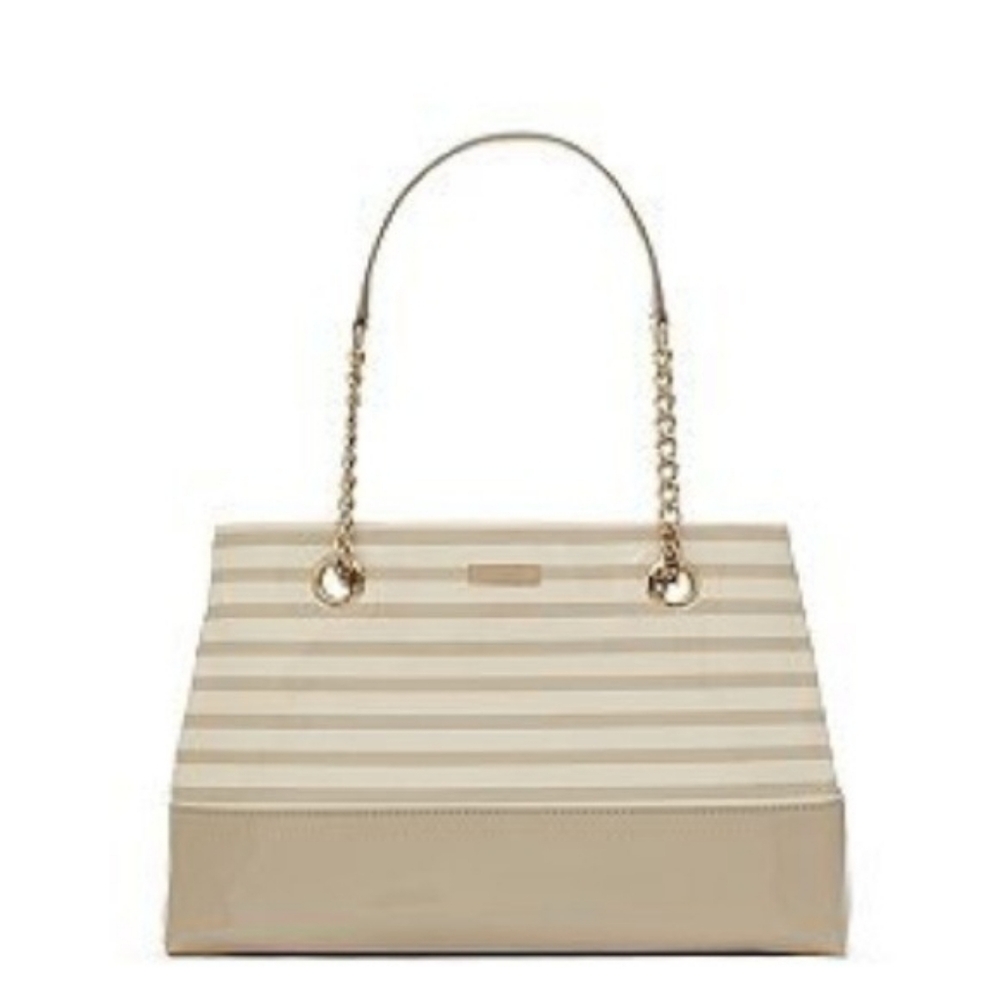 EUC Kate Spade Montrose Elena Beige & Cream Striped Patent Leather Satchel Tote!